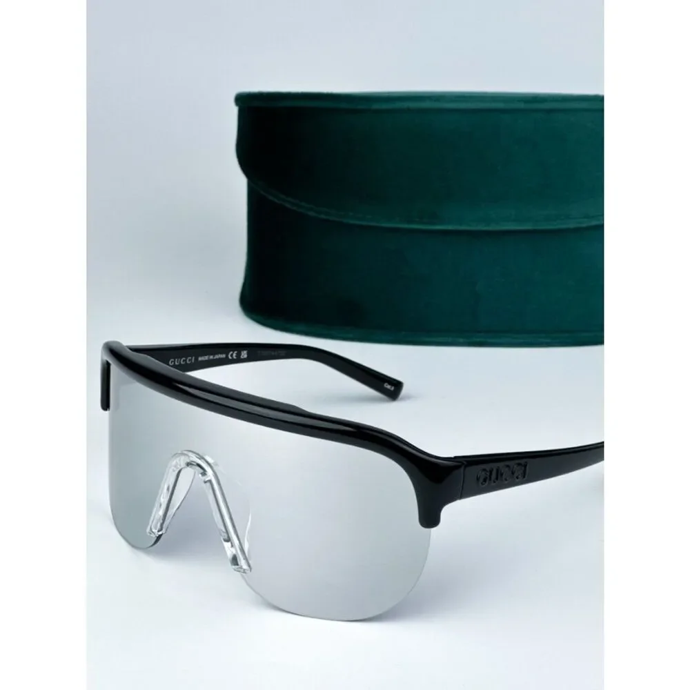 NEW Gucci GG1645S  003 Black Grey Silver Mirrored Unisex Mask Sunglasses